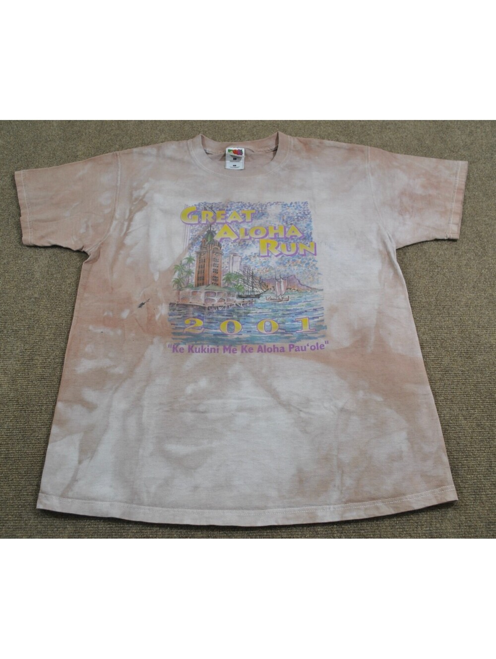 Great Aloha Run 2001 Hawaii Race Runner Running Dye Pattern Shirt Size Large